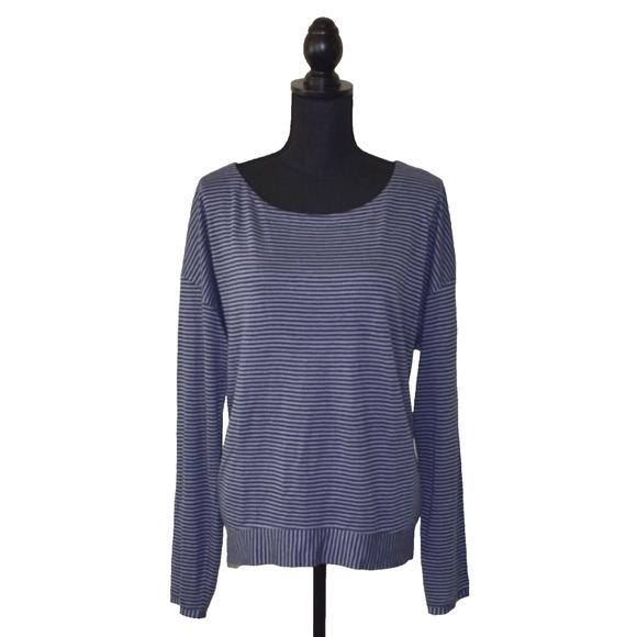 A4 NEW EILEEN FISHER Navy Striped Organic Linen Knit Long Sleeve Top Size XL - Picture 1 of 4